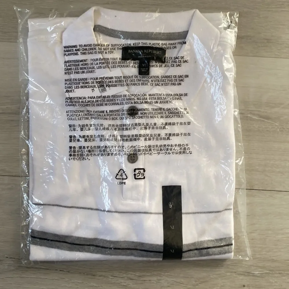 Banana Republic Dress Polo Chest‎ Stripe White/Grey XL NWT and in packaging